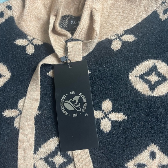 Black & Beige Designer 100% Cashmere Knit Hoodie Sweater - Picture 10 of 10